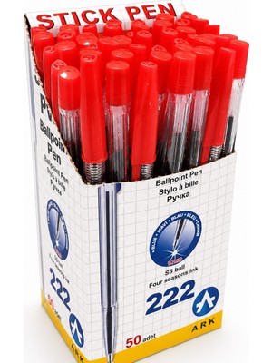 Ark 222 Kırmızı Tükenmez Kalem 50'li Stand Paket