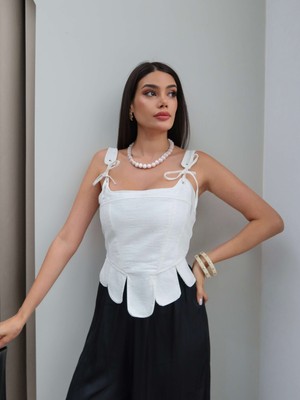Esra Helvacı Omuz Bağlamalı Fermuar Detaylı Bluz