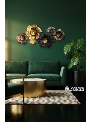 Acar Bronz Altın Gümüş Soyut Desen Metal Tablo 90X50CM