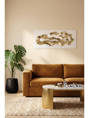 Acar Altın Soyut Desen Metal Tablo 76X33CM