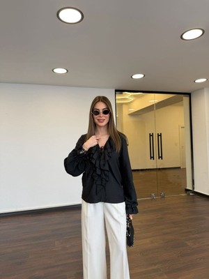 Salome Butik V Yaka Fırfır Detaylı Gömlek