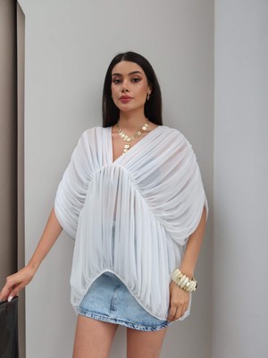 Esra Helvacı Büzgülü Şifon Bluz