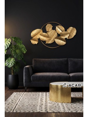 Acar Altın Yaprak Desen Metal Tablo 90X49CM
