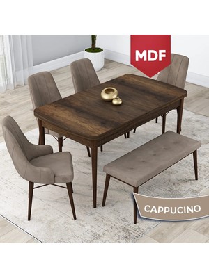 Canisa Concept Lia Serisi MDF 80 x 132 cm Mutfak Masa Takımı Barok Ahşap Desen Masa 4 Sandalye ve 1 Bench