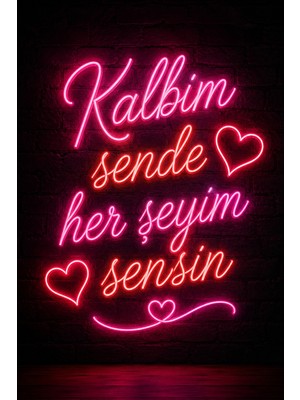 Lucena Neon Romantik Duvar Yazısı Mdf Tablo Kalbim Sende Dekoratif Aşk Temalı Duvar Dekoru