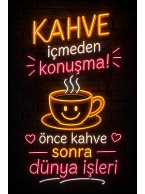 Lucena Neon Kahve Duvar Tablosu Mdf Komik Kahve Yazılı Dekoratif Duvar Panosu
