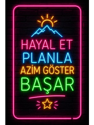 Lucena Neon Motivasyon Duvar Tablosu Hayal Et Planla Başar Mdf Dekoratif Yazı Tablo