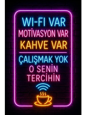 Lucena Neon Espirili Duvar Tablosu Wi-Fi Var Motivasyon Var Kahve Var Mdf Dekoratif