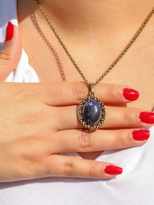 Esha Store Doğal Taş Lapis Doğal Taşlı Antik Kadın Kolye EUK34LPS