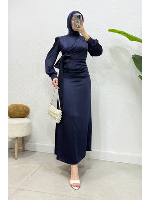 Abiye Diyarı Roya Model Yandan Bağlamalı Saten Abiye-Lacivert