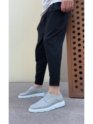 ET0003 Bağcıklı Klasik Spor Gri Renk Keten Yüksek Taban Casual Erkek Ayakkabı