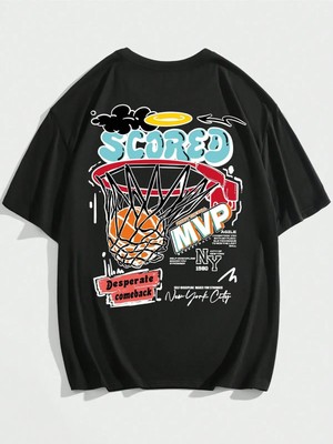  Street Life Guys Sloganlı Basketbol Grafikli Harajuku Style