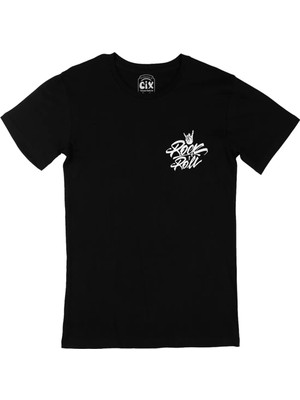  Rock And Roll Hand Cep Logo Tasarımlı Siyah Tişört
