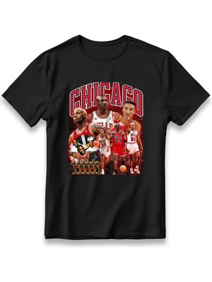  Chicago Basketball Legends Tişört Model Baskılı Oversize Unisex %100 Pamuklu Kalın Kumaşlı T-Shirt