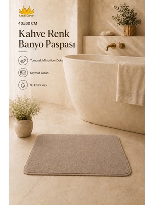 Missclean ( 1 Adet ) 40*60 cm Toprak Rengi Renk Banyo Paspası Kaymaz Tabanlı Su Emici Yapı Kare