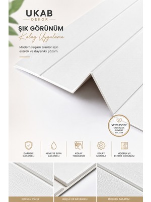 Ukab Dekor 70X35 cm Kendinden Yapışkanlı Beyaz Lambri Esnek Köpük Dekoratif Duvar Paneli (1 Adet 0,245M²)