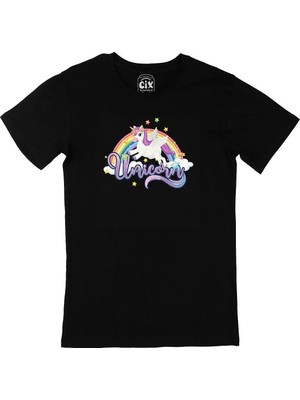  Unicorn Tasarımlı Siyah Tişört