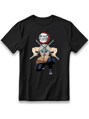  Demon Slayer Inosuke Anime Model Baskı Tişört Unisex %100 Pamuk Kalın Kumaşlı Manga T-Shirt
