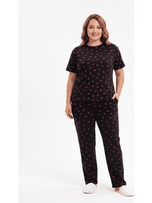 Fames Büyük Beden Kadın Kalp Desen Yazlık Pijama Takımı