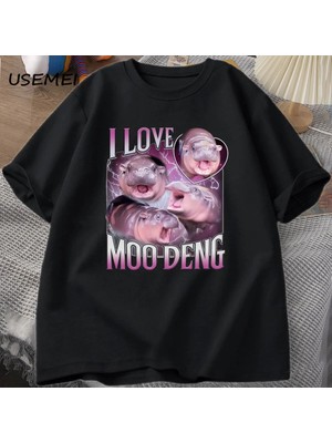  Ben Aşk Moo Deng T Shirt Kadın Erkek Komik Moo Deng Fan Kulübü Hippo Sevgilisi T-Shirt Pamuk