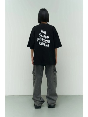  Eat Sleep Siyah Oversize
