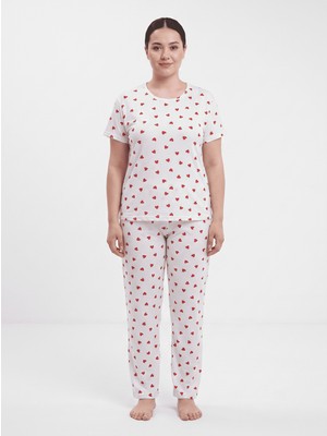 Fames Büyük Beden Kadın Kalp Desen Yazlık Pijama Takımı