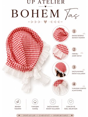 Up Atelier Kırmızı Ekose Desenli Bohem Taç