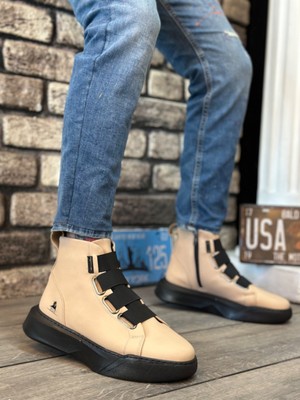 11boa BA0142 Bantlı Erkek Yüksek Taban Krem Spor Bot