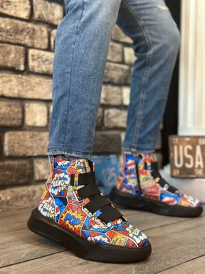 11boa BA0142 Bantlı Erkek Yüksek Taban Popart Model Spor Bot