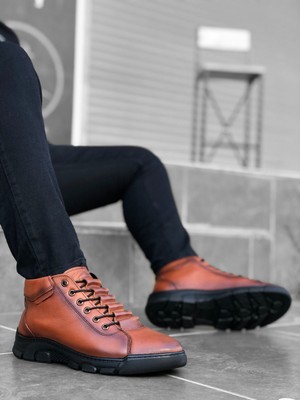 11boa BA0213 Gizli Bağcıklı Hakiki Deri Taba Erkek Yarım Bilek  Bot