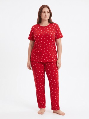 Fames Büyük Beden Kadın Kalp Desen Yazlık Pijama Takımı