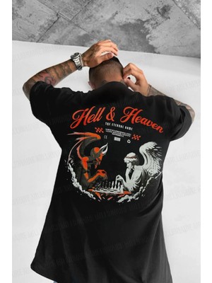  Erkek Siyah Devil And Angel Oversize Fit Bol Geniş Kalıp Salaş Kesim