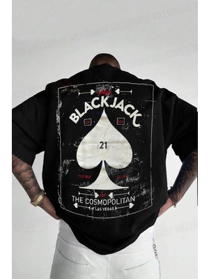  Erkek Siyah Black Jack Oversize Fit Bol Geniş Kalıp Salaş Kesim