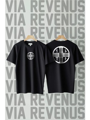  Göktengri Damga Ön ve Arka Baskılı Bisiklet Yaka Geniş Kalıp Unisex Tshirt
