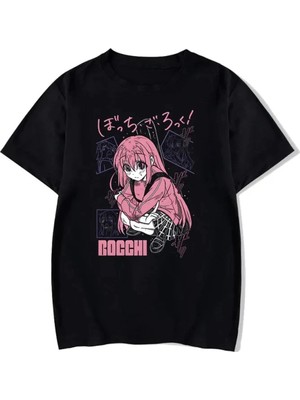  Siyah Klasik Özel Baskı Bocchi The Rock Goto Ichimonji Manga Anime Hip-Hop Desenli Tiş