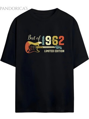  Pandorica's Vintage 1962 Doğum Yılı Baskılı Retro Tasarım Serisi Unisex Pamuklu Tişört