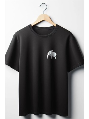  Fil Baskılı Oversize Geniş Kalıp Unisex Bisiklet Yaka Siyah Tshirt