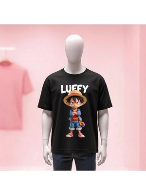  One Piece Baskılı Bisiklet Yaka Geniş Kalıp Unisex Tshirt