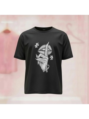  Baskılı Bisiklet Yaka Geniş Kalıp Unisex Tshirt
