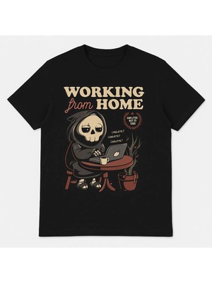  Working From Home Home Office Iskelet Baskılı Kaliteli Tişört