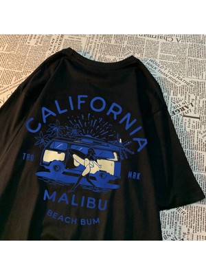  Siyah California Malibu Plaj Serseri Yaz Yeni Streetweet Çift Tee Elbise T Des