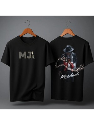  Mıchael Jackson Sırt Baskılı Oversize Unisex Tişört Bisiklet Yaka Pamuklu Kadın Erkek ve Çocuk T-Shırt