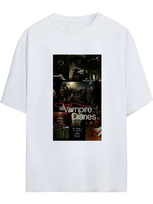  The Vampıre Dıarıes (Vampir Günlükleri) Tasarımlı Unısex Oversıze Pamuklu T-Shırt