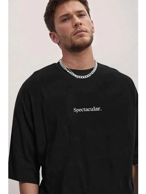  Erkek Spectacular Siyah Bisiklet Yaka Oversize Salas