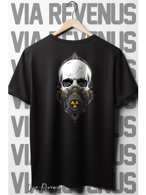  Kurukafa Sırt Baskılı Oversize Geniş Kalıp Bisiklet Yaka Siyah Tshirt
