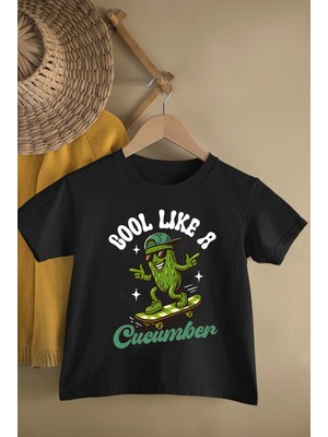  Cool Cucumber Baskılı Pamuklu Bisiklet Yaka Kısa Kollu Genç ve Çocuk Tshırt