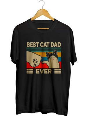  Vintage Best Cat Dad Ever Baskılı Unisex Tişört