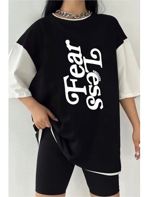  Çift Renk Fear Less Baskılı Unisex Tshirt