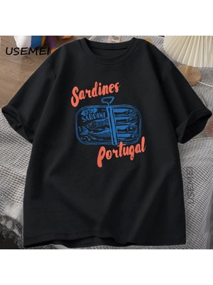  Sardalya Kalaylı Balık T-Shirt Portekiz Tshirt Vintage Seyahat Balık Tgrafik Tee Avru 2843