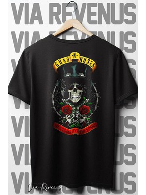  Guns N Roses Sırt Baskılı Oversize Geniş Kalıp Bisiklet Yaka Siyah Tshirt